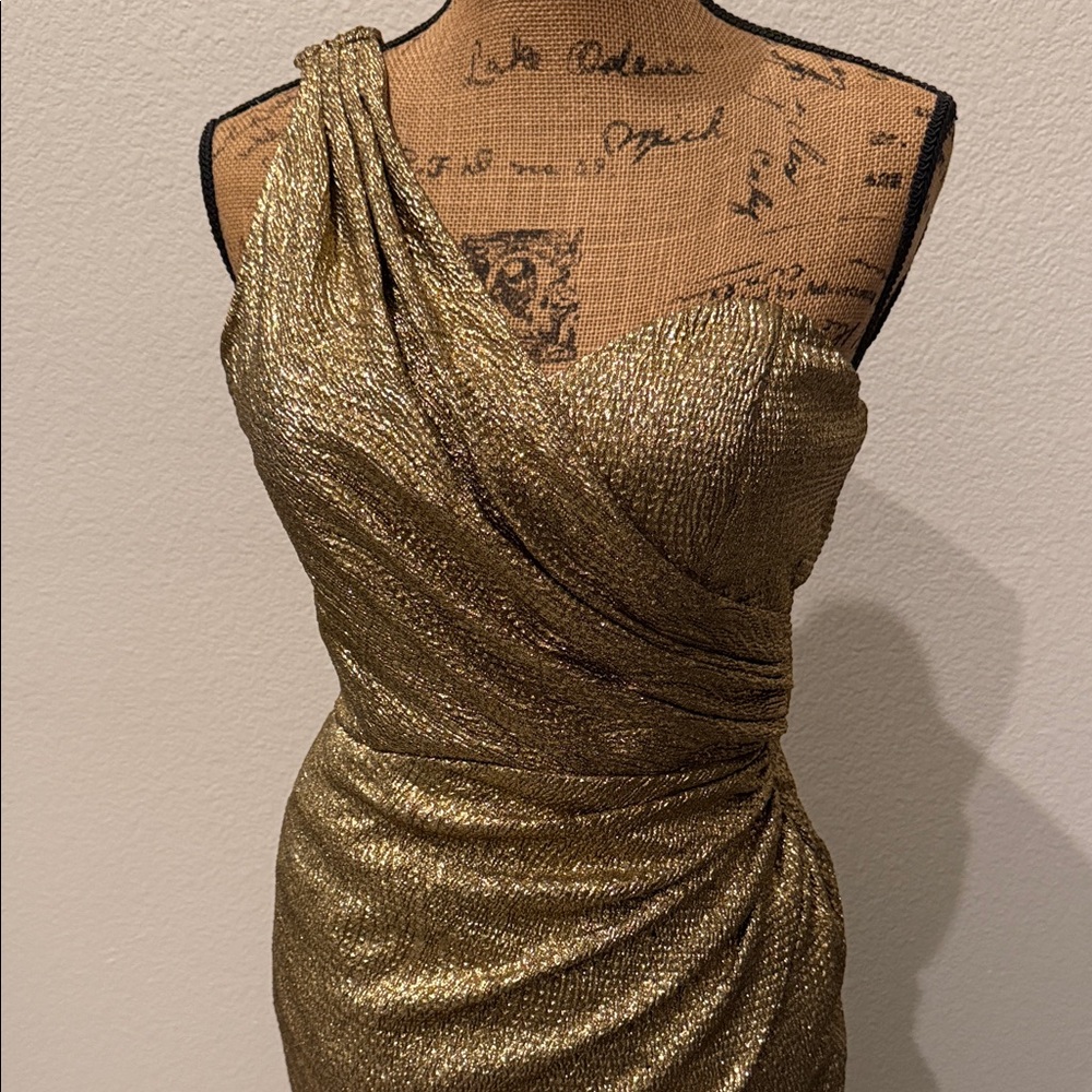Xscape Gold One Shoulder Dress - Picture 2 of 6